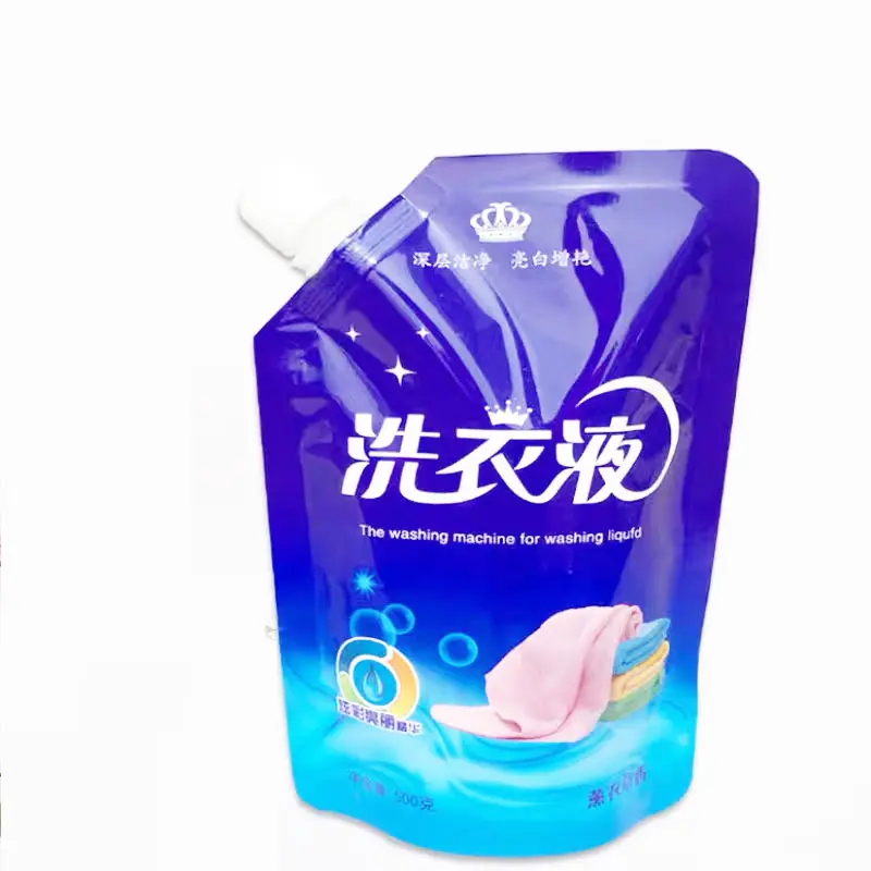 カスタムプラスチック洗浄液液体石鹸バッグ印刷されたプラスチック洗剤パウダーバッグランドリー液体包装スタンドアップスパウトバッグ
