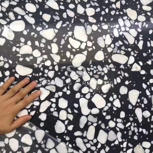 Soulscrafts White <span class=keywords><strong>Marble</strong></span> Chips Concrete Black Big Slab Terrazzo Flooring