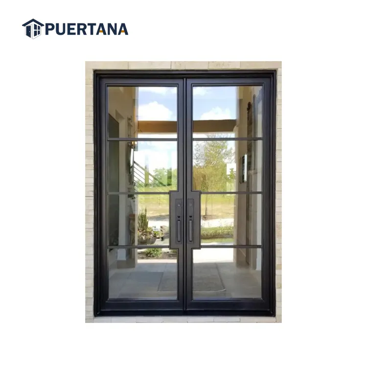 American Entrance Security Steel Doors Exterior Iron French Doors Double Glazed Glass Front Entry Door Made In China