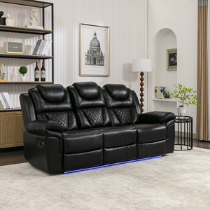 Uzatılabilir Metal çerçeve ile Modern siyah ev sineması Recliner sandalye oturma odası için LED ışık şerit ve merkezi konsol - Product Image 1