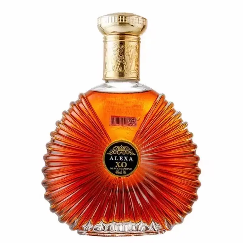 500ml 750ml flache runde fächerförmige Xo Brandy Glasflasche Klare weiße Wellen oberfläche Spirituosen Schnaps flasche