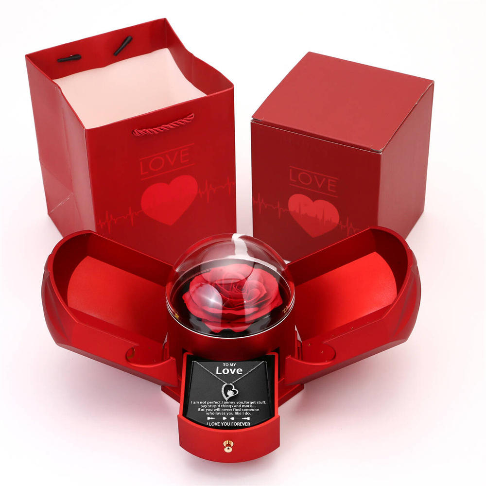 Necklace (Silver) + Card Drawer Rose Box