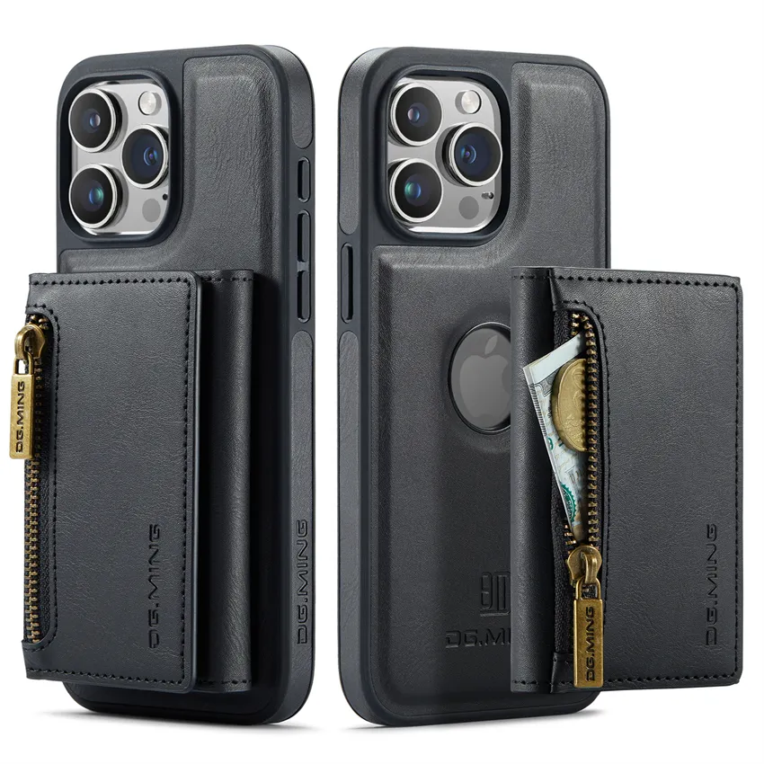2 в 1 кожаный бумажник на молнии Магнитный чехол для телефона iPhone 15 Pro Max 14 Plus 13 12 11 для Samsung S23 FE Pixel 8