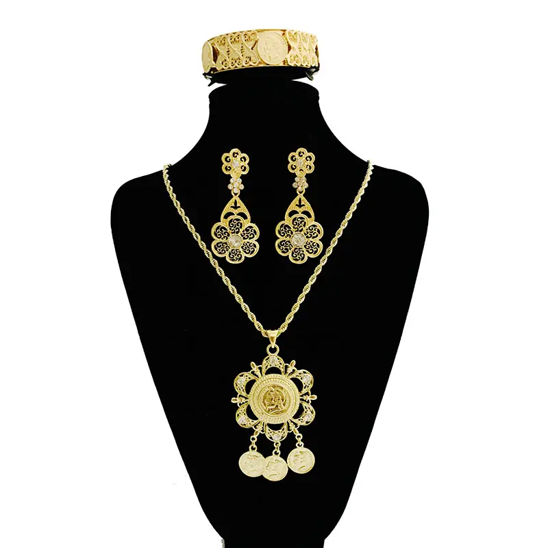 Big napoleone Coin ciondolo collane orecchini bracciale Set di gioielli Color oro Africa monete arabe regali di gioielli in metallo