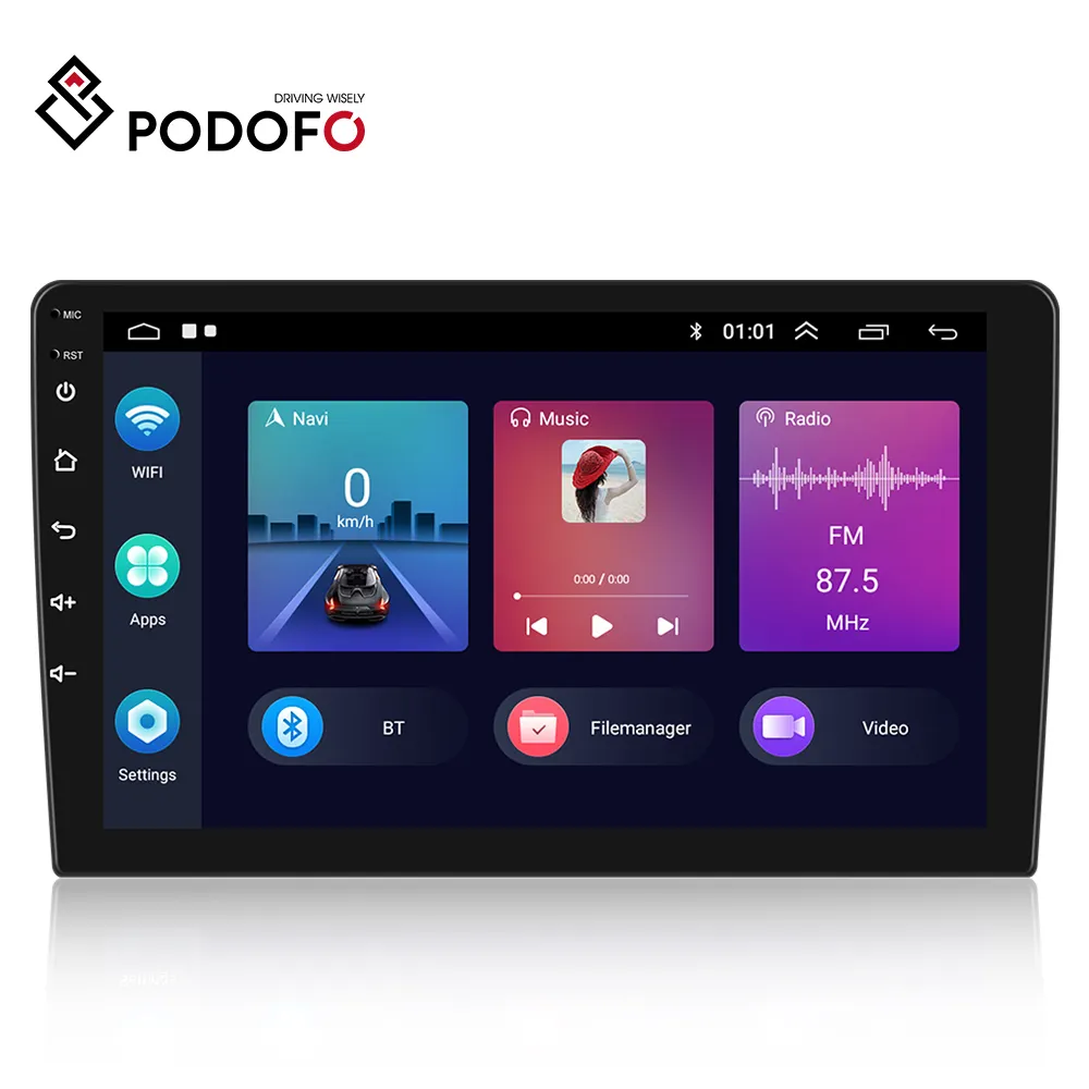 Podofo 2 DIN 1 + 32/2 + 64 Android đài phát thanh xe hơi xe Stereo 9 "2.5D màn hình cảm ứng Carplay & Android Auto GPS Wifi HIFI âm thanh FM RDS BT