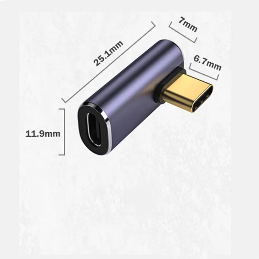 Carcasa de aleación de aluminio y moldeo por inyección de PVC, adaptador USB 4 tipo C macho a hembra Adaptador tipo C de transmisión de 40Gbps