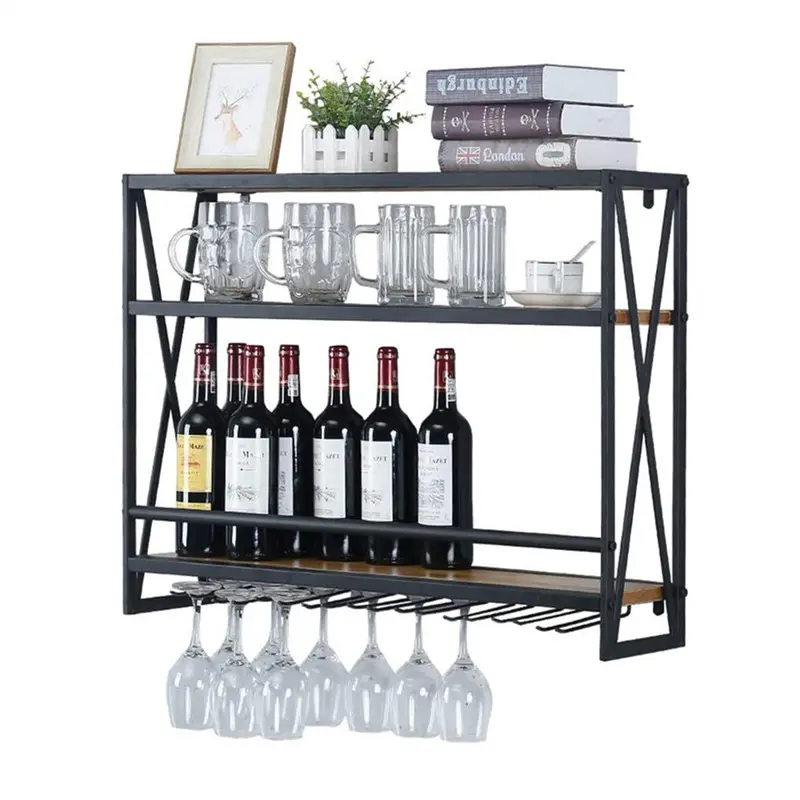 Haushalt Hotel Bar Wandbehang Metall Holz Rotwein Flasche Display Lagerung Rack Halter Regal Industrielle Wein regale