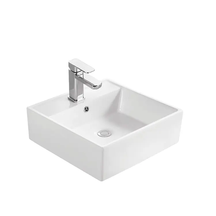 Venta caliente de diseño moderno mesa de comedor cuadrado superior lavabo en el cuarto de baño de cerámica lavabo