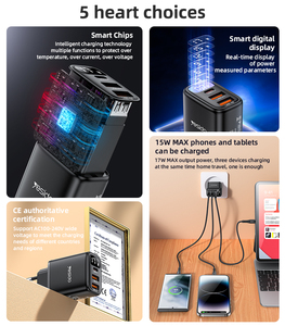 Yesido Three Charging Ports <strong>17W</strong> MAX Charging Smart Digital Display EU Digital <strong>Charger</strong> - Product Image 3