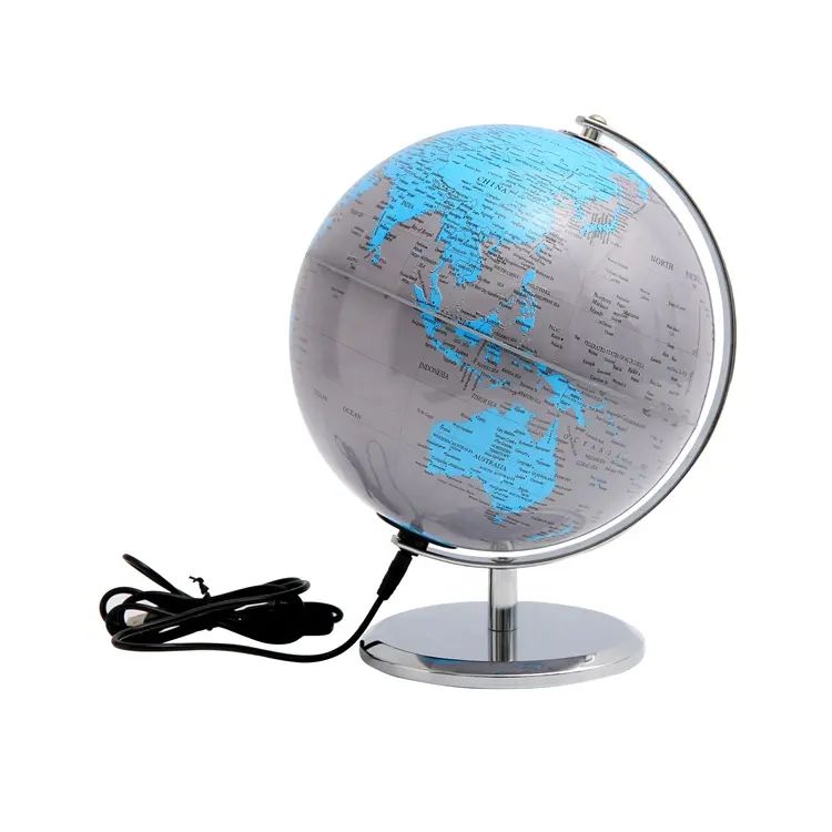 8 بوصة 20 سنتيمتر الأرض غلوب الأزرق والفضي العالم خريطة مكتب الديكور مضيئة مجسم للكرة الأرضية على حامل معدني