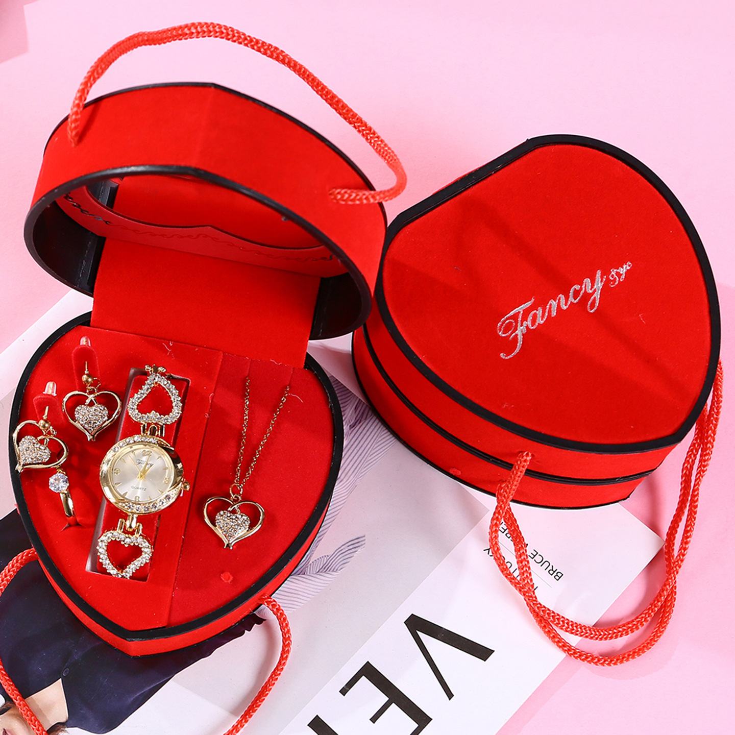 red T130-2-watch necklace earring ring gift box