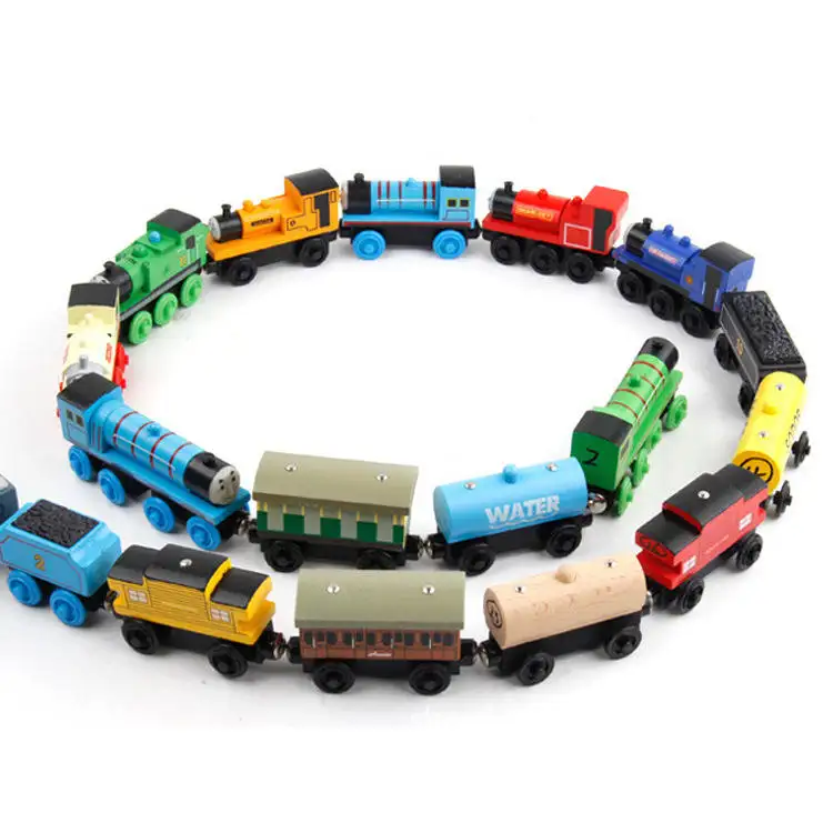 Montessori wooden train carriages locomotives magnetic set toy baby educational railway track car toys for kids boys and girls