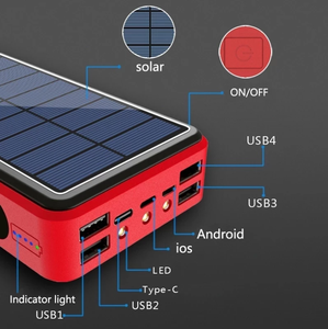 Wholesale Solar Power Bank Fast Charging External <strong>Charger</strong> 4 USB Wireless <strong>Charger</strong> Power Bank LED Light for <strong>All</strong> Cell Phones - Product Image 5