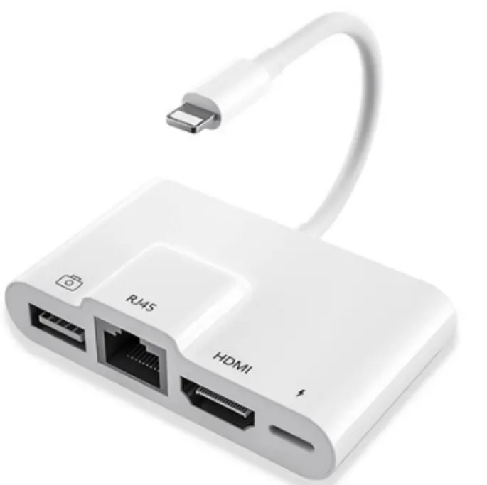 Light -- Ning a Rj45 Ethernet LAN HDMI Adaptador 4K TV USB Hub OTG Cable Convertidor de carga para iPhone 12/11Pro/11/XS/XR/X/8/7/ iPad