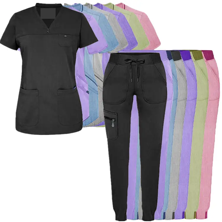 Conjuntos de uniformes de Hospital para mujer, ropa personalizada con cuello en V, barata, a la moda, para enfermeras, superventas