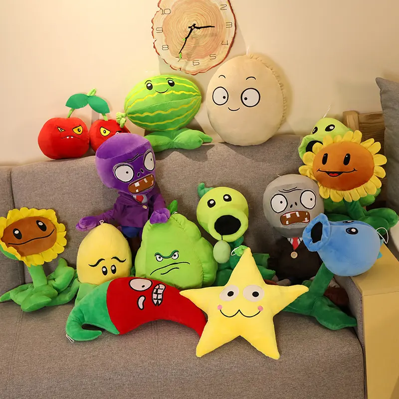 Venta al por mayor de dibujos animados plantas vs zombies juegos de peluche planta Ragdoll muñecas tiro almohada agarrar muñeca PVZ máquina muñeca