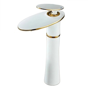 Hiện Đại Duy nhất-lỗ gắn Trắng Brass lưu vực vòi gốm van thác nước phòng tắm tàu chìm Mixer tap lạnh nước nóng - Product Image 1