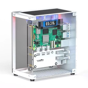 Raspberry Pi 5 cubo Pi custodia protettiva con ventola di raffreddamento e luce colorata RGB 0.91 pollici OLED Display fai da te Kit di progetto elettronico - Product Image 1