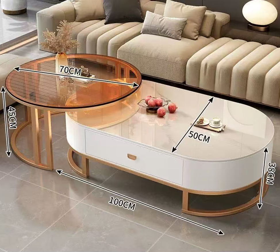 Gold Frame + White Tabletop + Brown Small Table
