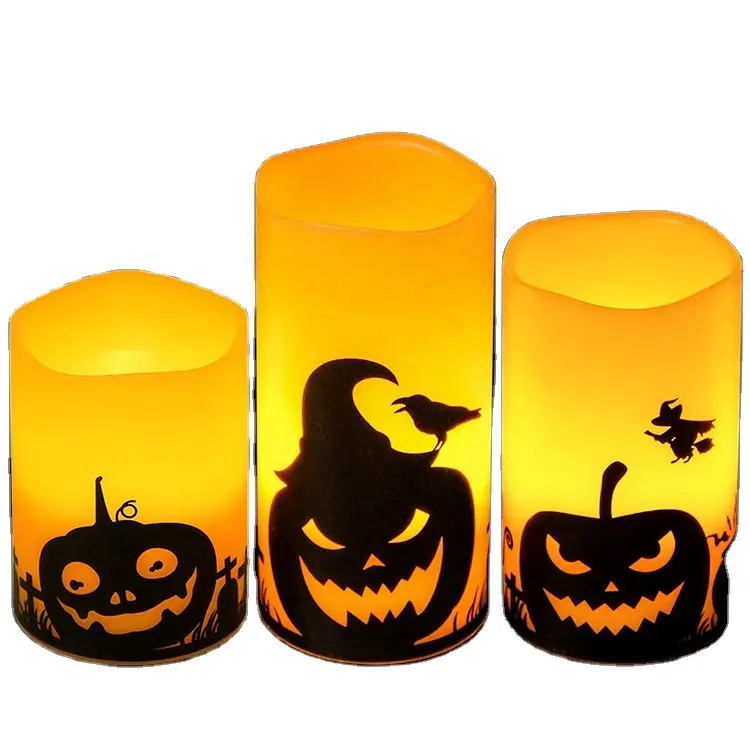 Velas LED clásicas sin llama con control remoto cronometrado Ghost Pumpkin Decad para el hogar de Halloween
