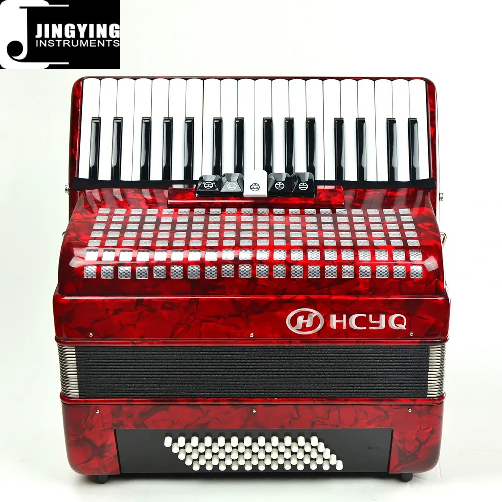 Serie de acordeón de música Jingying 2024, estilo de teclado Material de pino coreano 34Key 60-Bass 5 interruptores Acordeón de enseñanza rojo clásico