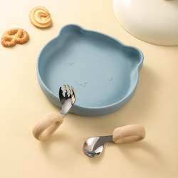 Bear plate-haze blue-training fork spoon-beige