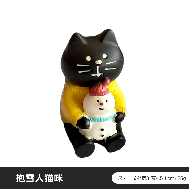DY2202-6 Black Cat Holding Snowman Desktop Ornament