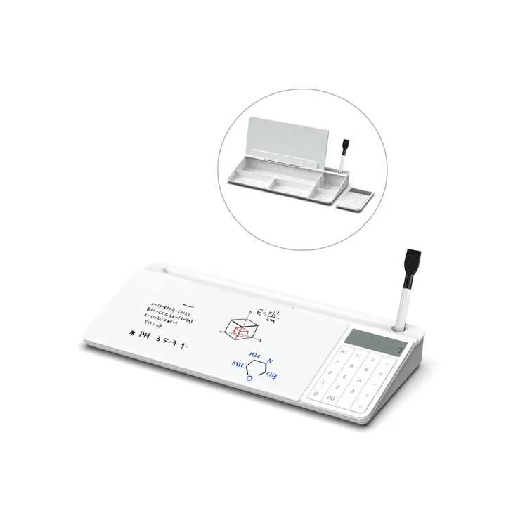 Desktop Glass Whiteboard Calculator Dry Erase Computer Pad Keyboard Stand with Storage