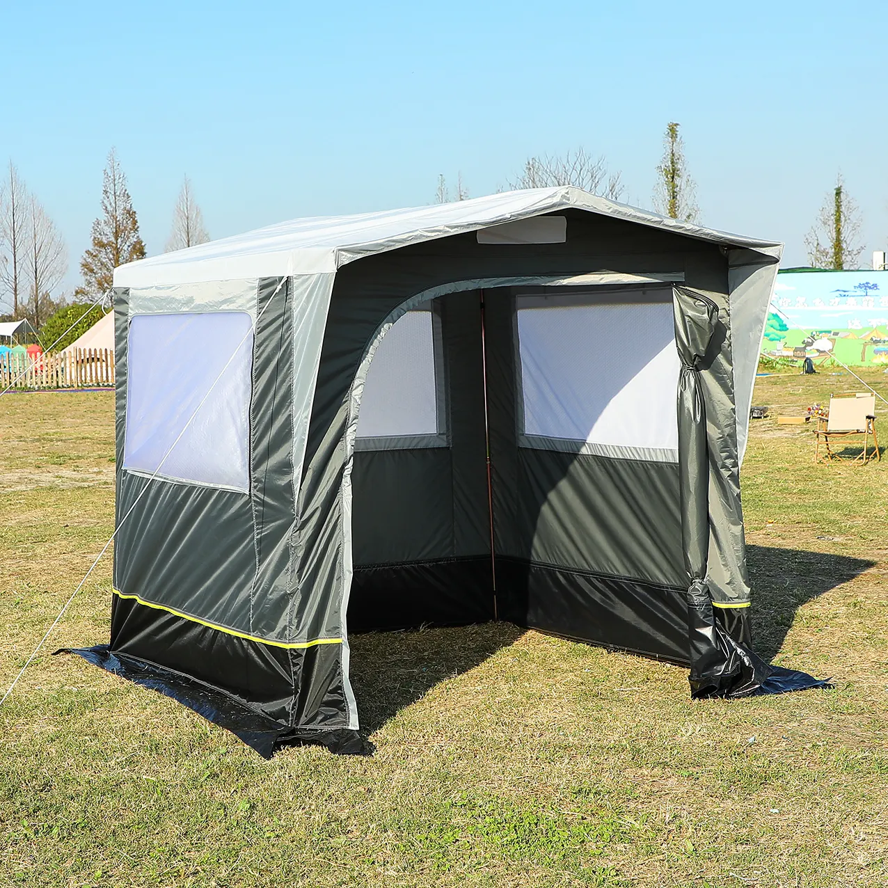 Tenda da cucina pieghevole da campeggio all'aperto tenda da cucina familiare guadabile per barbecue con palo in acciaio