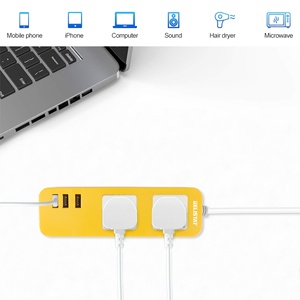 Customized <strong>Multi</strong> Plug Power <strong>Socket</strong> with <strong>3</strong> USB Ports <strong>and</strong> <strong>2</strong> Ways Universal Extension Cable Yellow Color Power Strip - Product Image 4