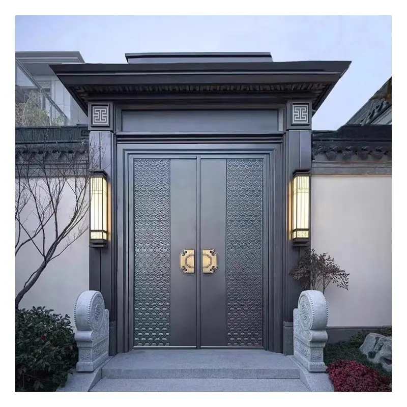 Puerta pivotante de metal de estilo europeo y americano, puerta de entrada de Casa de Villa de aluminio moderna