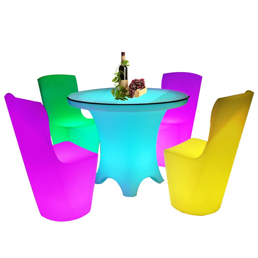 Ensemble de meubles sans fil, mobilier de fête, de jardin, discothèque, luisant dans la nuit, avec LED, seau à glace, chaise, tabouret, canapé