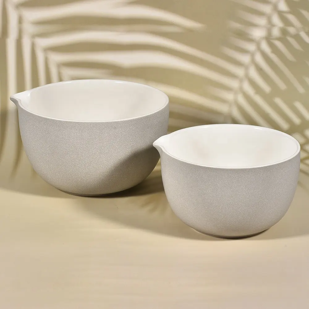 Custom kitchen deep mixing bowl set ceramic mixing bowl with pour spout