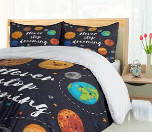 羽毛布団カバーセット、宇宙惑星スタークラスターソーラーシステムムーンコメットサンコスモスイラスト、装飾寝具セット - Product Image 4