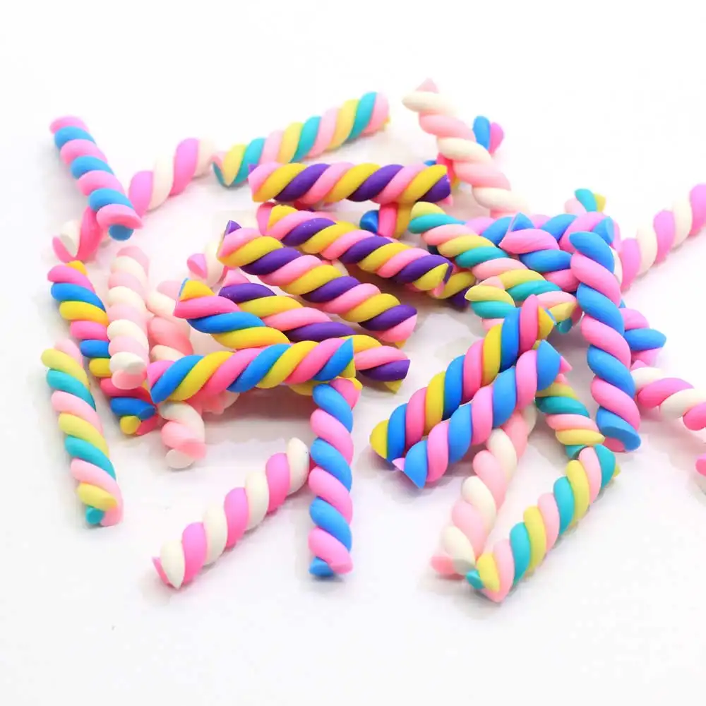 Colorful 100個Kawaii Spiral Marshmallow Candy Polymer Clay Cabochons Flatback For DIY Phone Decoration
