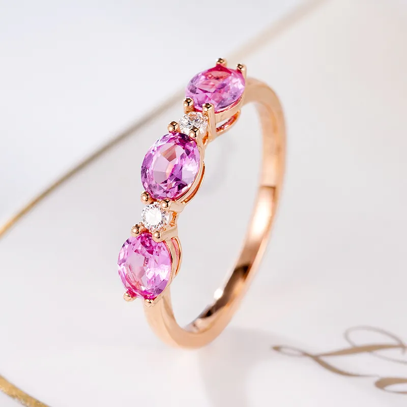 Anello della pietra preziosa del diamante dello zaffiro rosa naturale dell'oro 18 carati reale di vendita calda all'ingrosso dei monili di modo