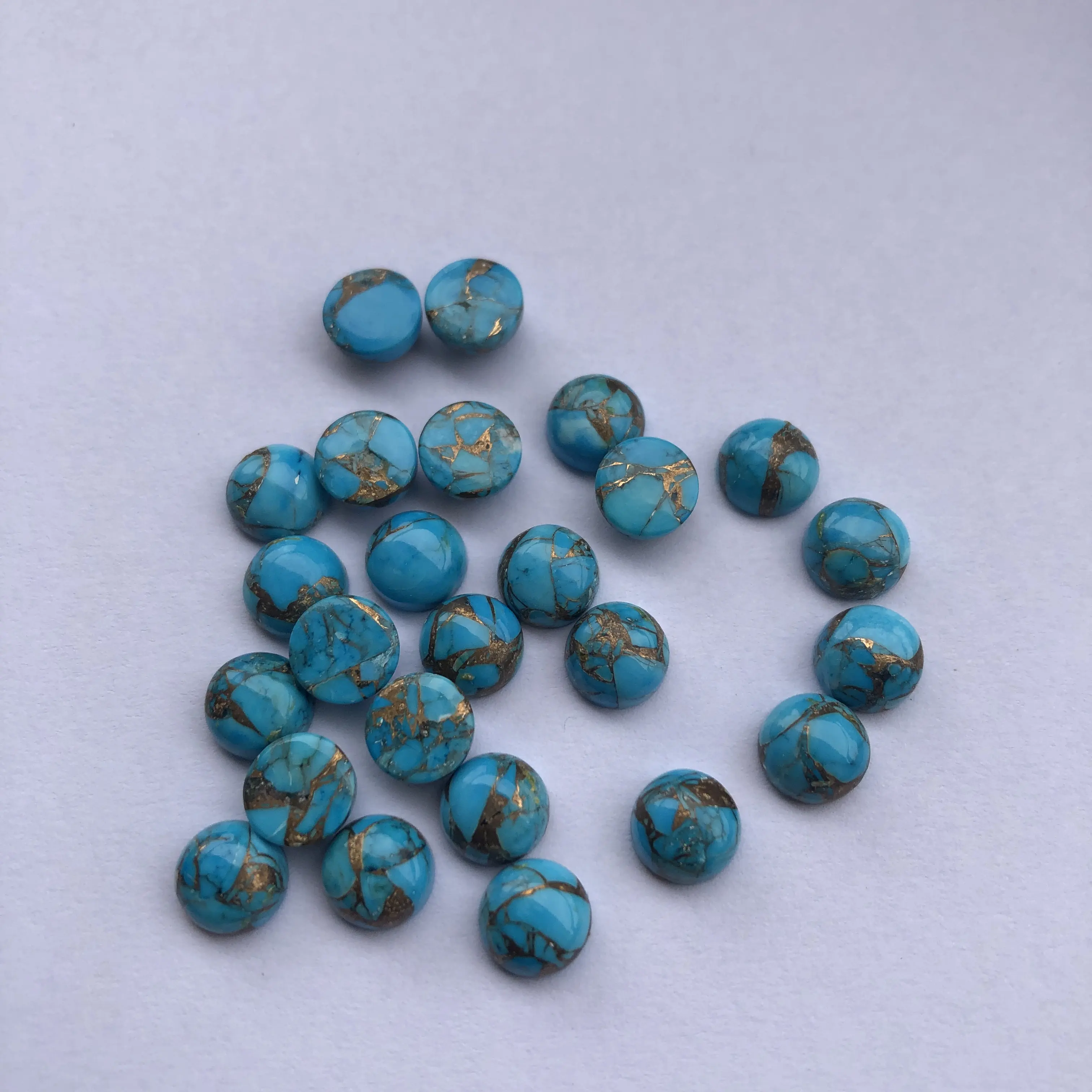 Cabujones sueltos calibrados redondos lisos turquesa de cobre azul Natural piedras de precio al por mayor para la fabricación de joyas tienda en línea DIY