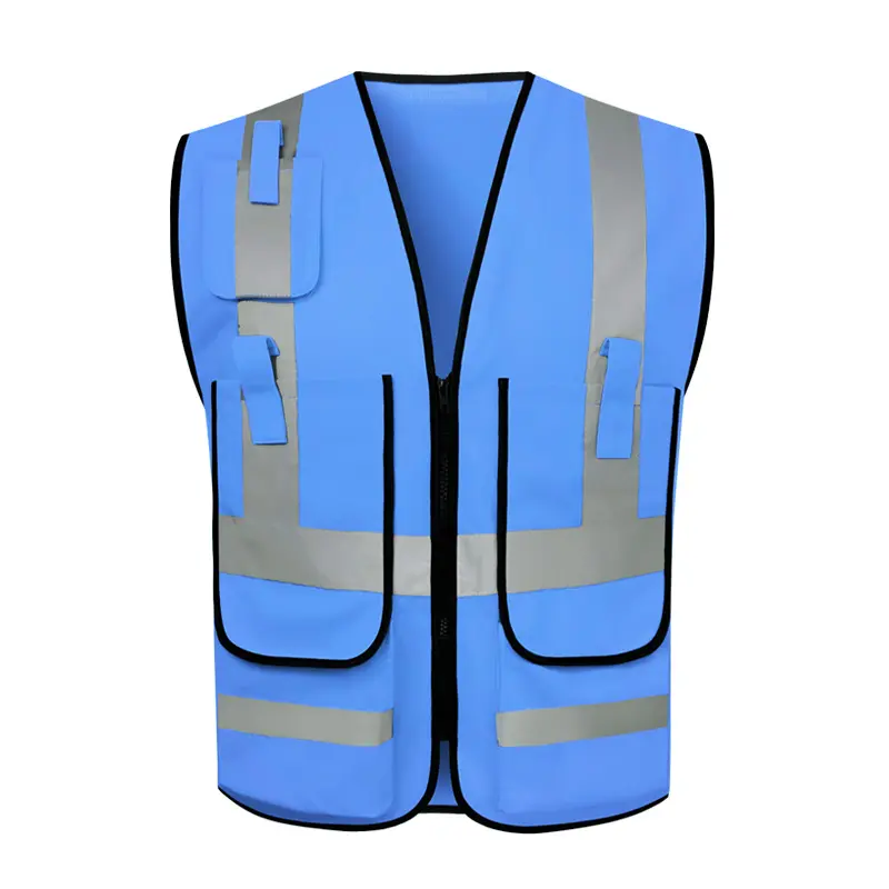เสื้อกั๊กสะท้อนแสงสีฟ้ารอยัล LF321เสื้อกั๊กกระเป๋าเป้สะพายหลังพิมพ์โลโก้เรซิ่นเรียบซิปสะท้อนแสงเสื้อกั๊กนิรภัยมีกระเป๋า