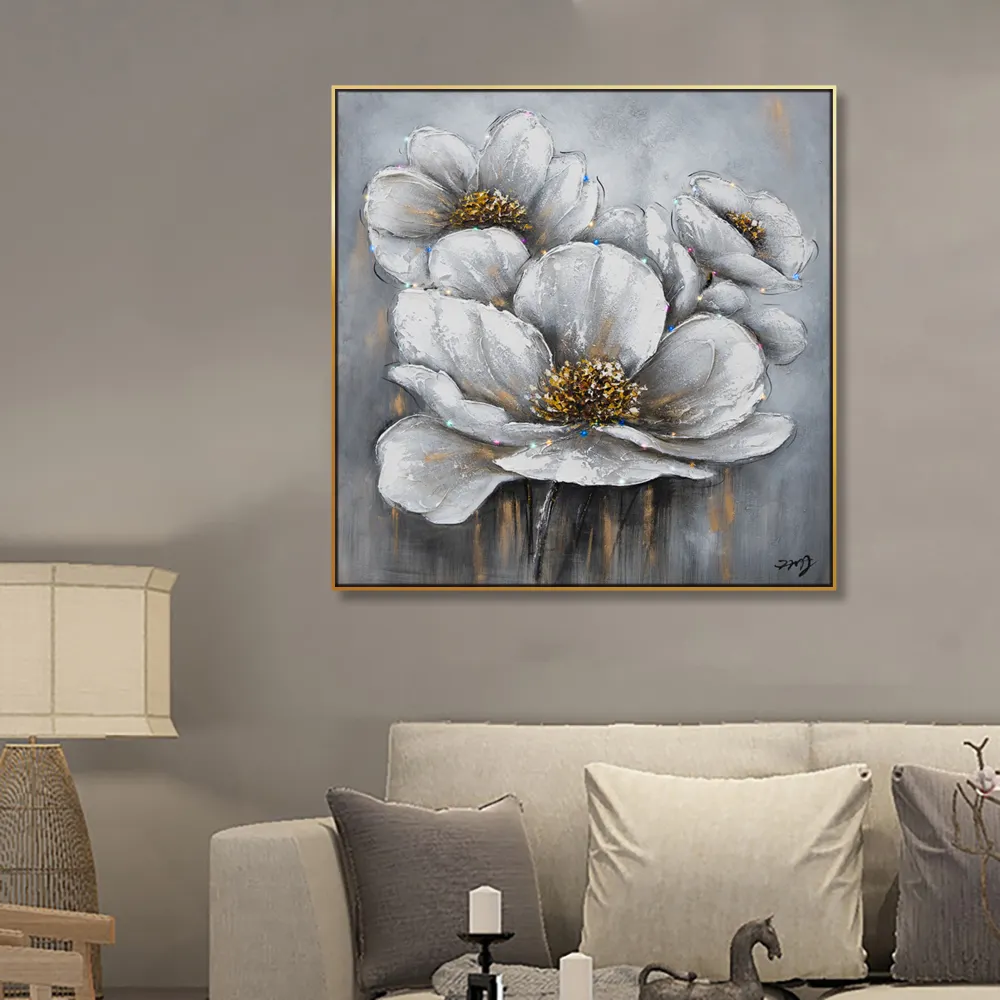 Dipinti paesaggistici incorniciati pittura acrilica moderna fiori decorazione fatta a mano pittura floreale