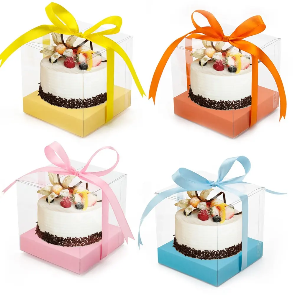Scatole per Cupcake in PET trasparente con nastro trasparente scatola per imballaggio per torta con tazza per Muffin per decorazioni per imballaggio per feste di matrimonio di natale d'affari