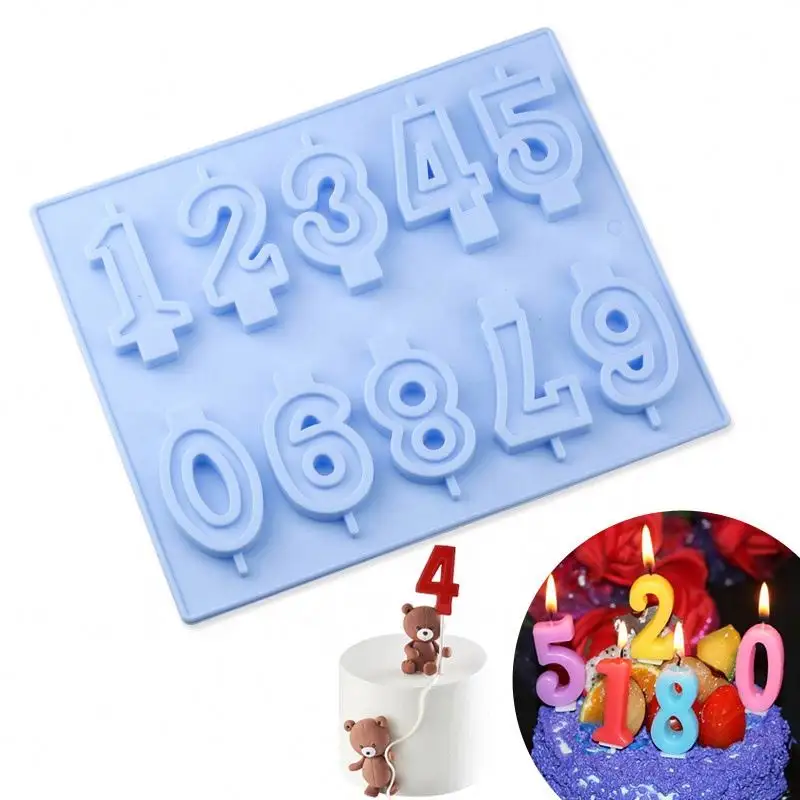 Vela de silicona 3D con 10 números, molde artesanal para pastel de cumpleaños, herramienta de decoración de pasteles, molde de Chocolate, fabricación de velas
