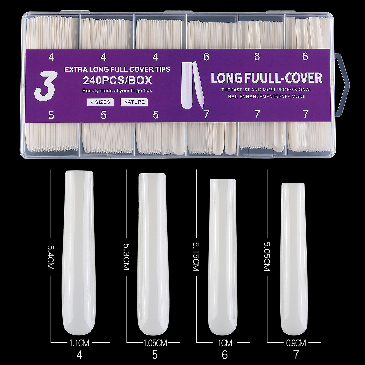 Couleur naturelle 3-4567 ongles de ballet extra-longs-240 pièces