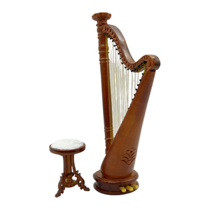 Mini müzik aletleri ahşap minyatür maun Harp Stool 1/12 dışkı ile - Product Image 4