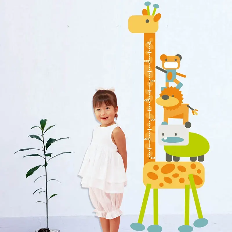 Pvc Cartoon per bambini a forma di giraffa misura di altezza bambino carta di crescita del bambino adesivo da parete decorazione per la casa stampa UV CMYK 4 colore