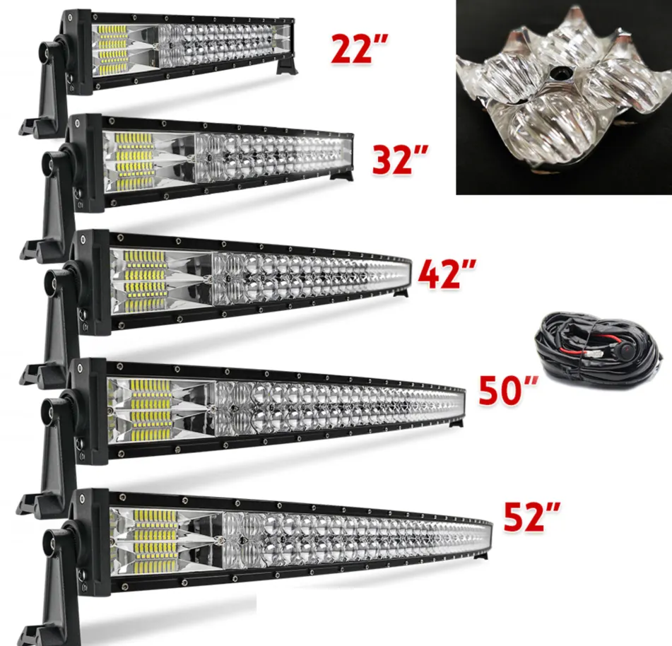 Barra de luz led fora da estrada, 2 fileiras de barra led 32 "42" 50 "22 polegadas 52 polegadas 12d spot de inundação 360w offroad 4x4 carro caminhão curvo luz led barra