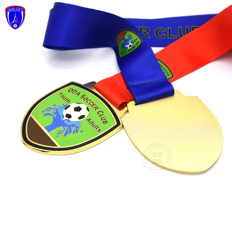 Médaille d'or de football en métal émaillé en alliage de zinc de haute qualité, médaille de finisseur personnalisée pour enfants, médailles commémoratives avec ruban