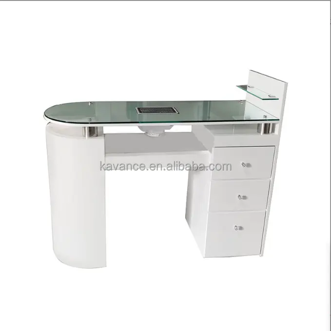 Mesa superior de cristal para salón de manicura, muebles de salón con aspiradora