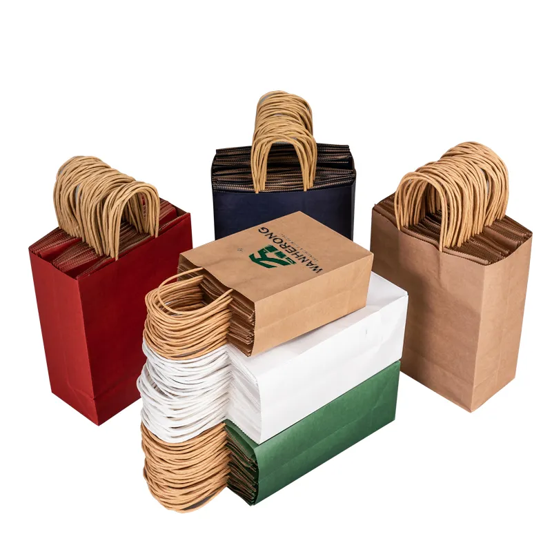Impresión personalizada Biodegradable Restaurante Panadería Comida rápida para llevar Bolsa de papel Kraft con su propio logotipo
