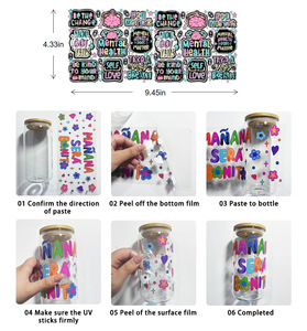 Kişiselleştirilmiş DIY özel 16oz UV DTF şişe kupa çıkartmaları UVDTF Tumbler Sticker UV DTF cam bardak sarar transferler 7000 tasarımlar