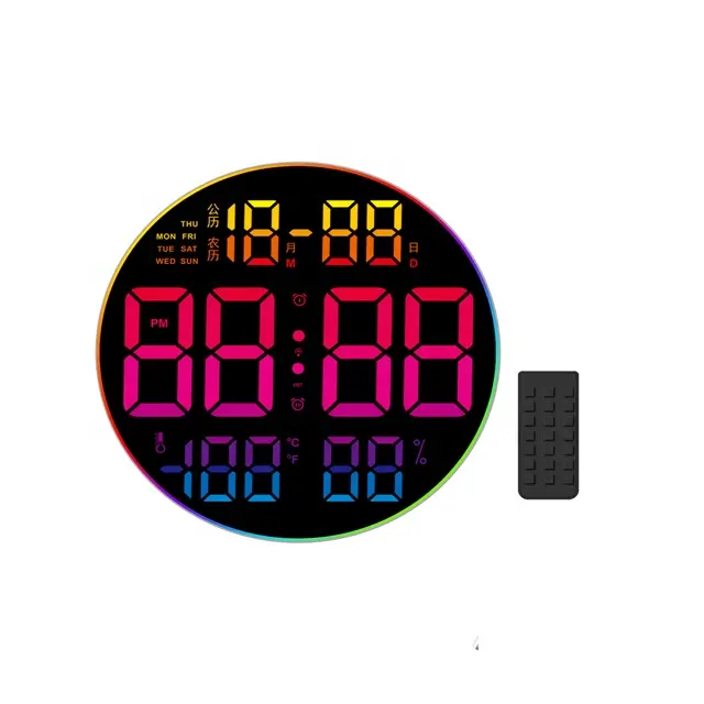 Relógio RGB personalizado digital grande display LED calendário de temperatura com data hora e despertador relógios de mesa